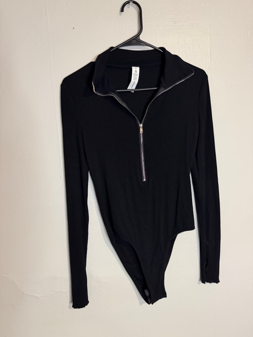 Black Long-Sleeve Zip-Front Bodysuit